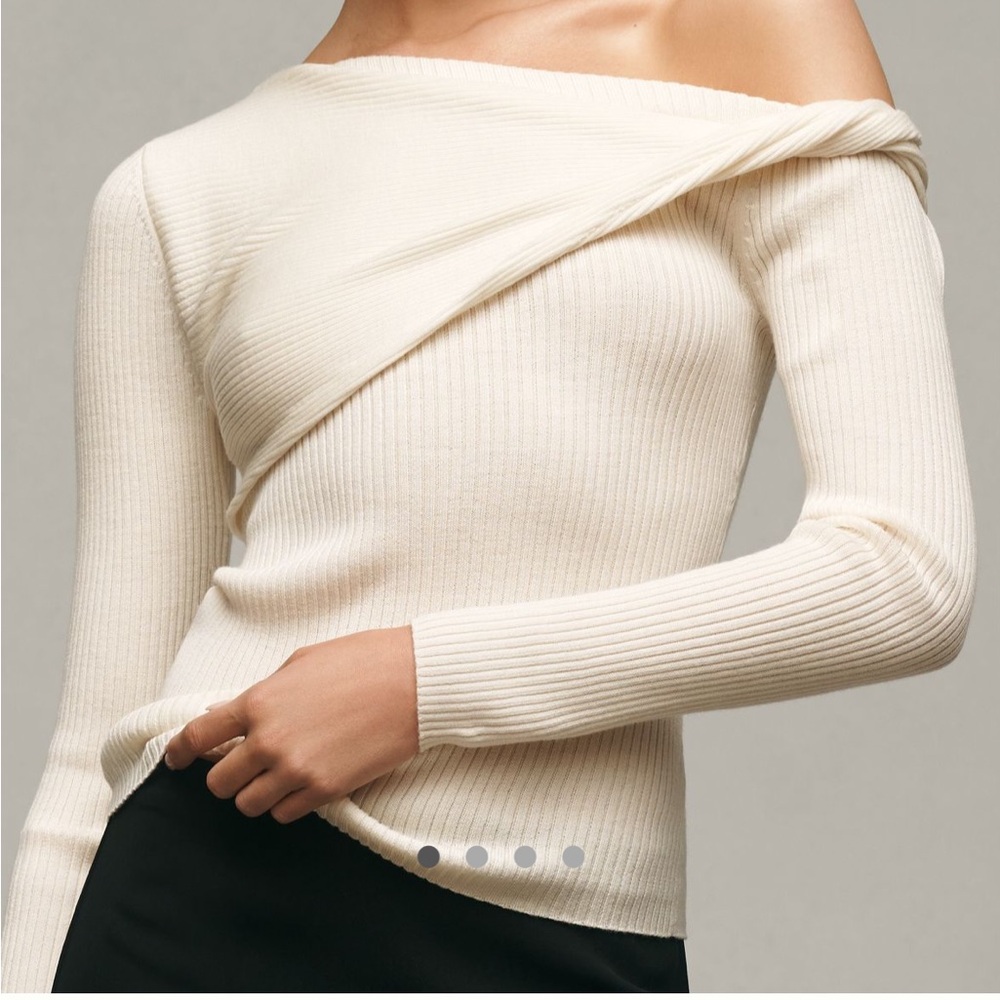 NEW Reformation Lilou Merino Wool Off-the-Shoulder Sweater Cream
